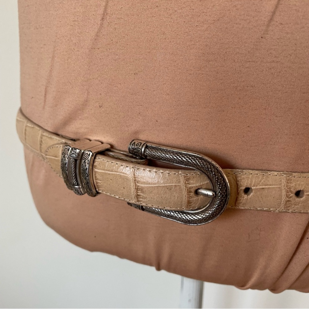 Brighton Vintage Croc Embossed Beige Leather Silver Leaf Etched Belt Size ML 32 - Picture 5 of 7